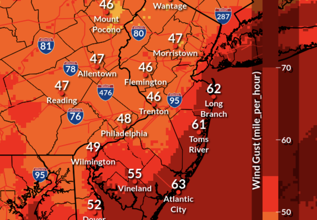 Wind gusts expected between Jan. 9-10, 2024, mainly overnight. (Credit: NWS)